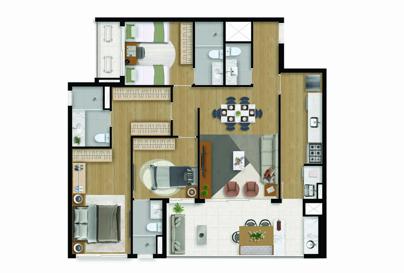 Planta — 3 suítes