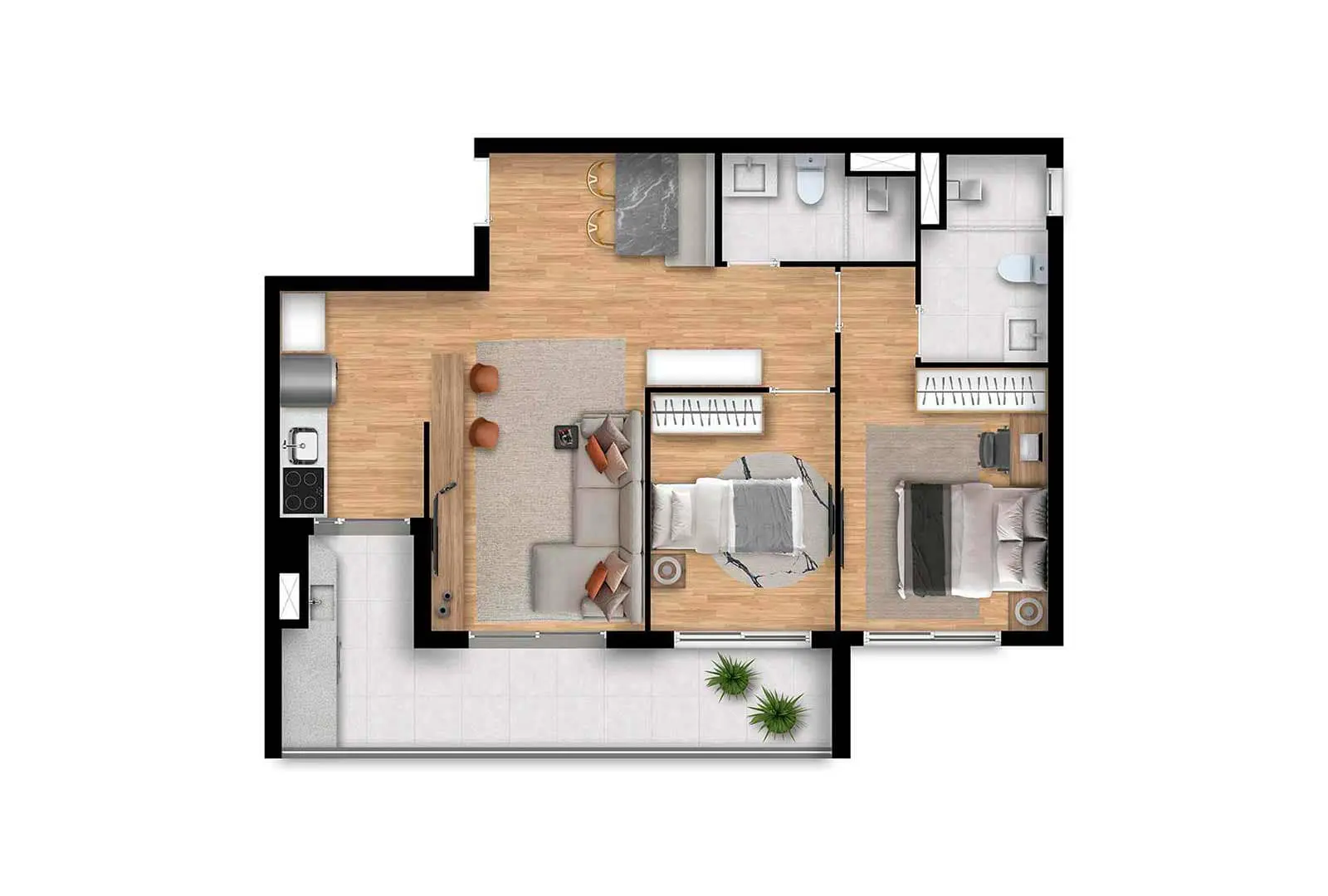Planta — 2 Dormitórios c/ Suíte